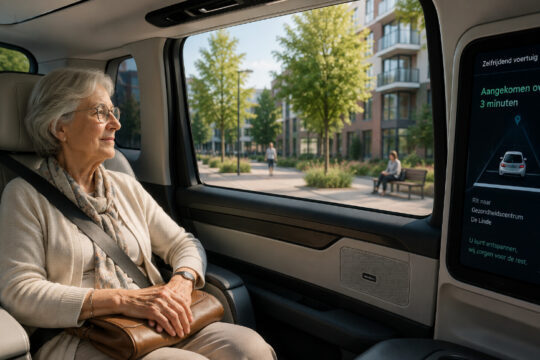 Autonoom vervoer, vrouw in zelfrijdende bus